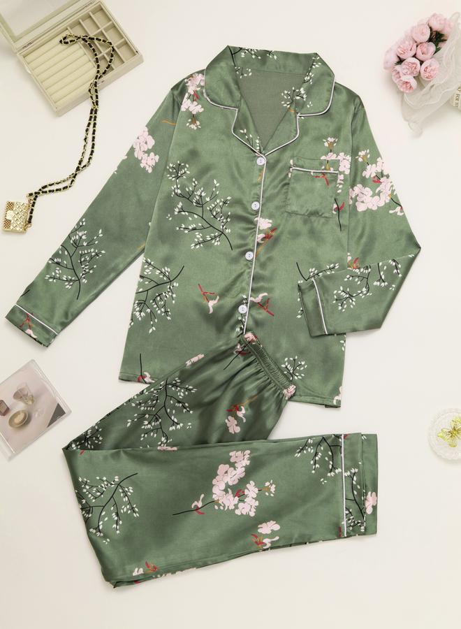 Take Two Women Graphic Print Long Sleeve Shirt and Pyjama Set - Image 1